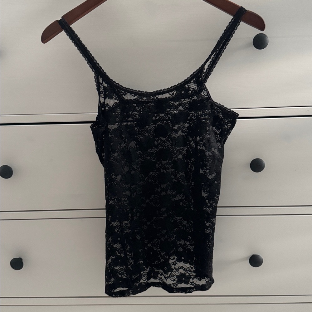 Smart & Sexy Allover Lace Cami Tank L Black Sheer Floral Y2K WhimsyGoth